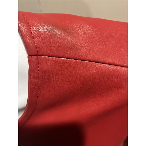 Alfani Women’s S Red Faux Leather Pleather Jacket Collarless Ruffle Sleeve - Picture 7 of 7